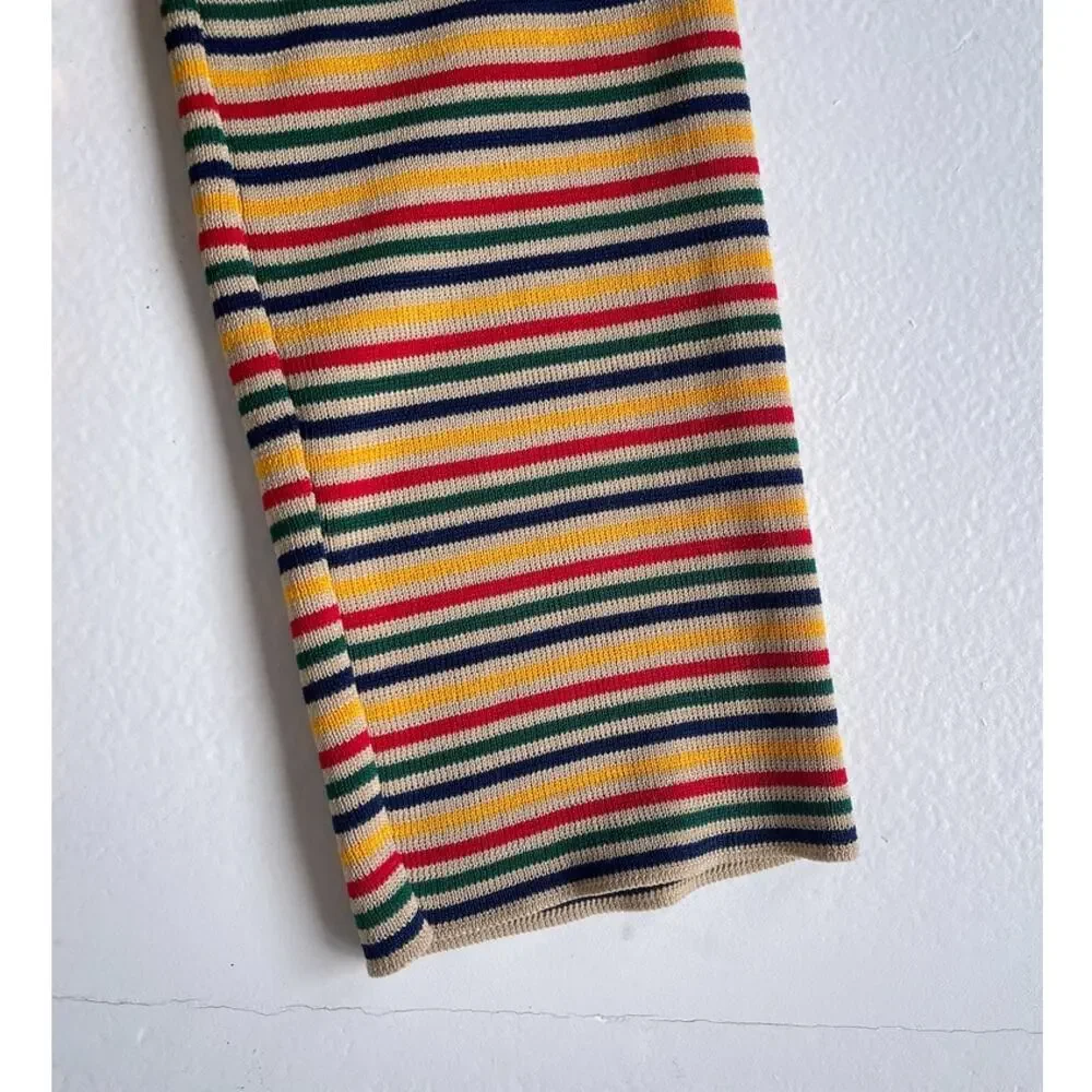 Vtg 70s Colorful Striped Knit Long Sleeve Shirt / Womens / Sz M / Stretchy Poly